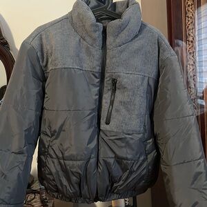 Garage grey Puffer Jacket with Corduroy Accents